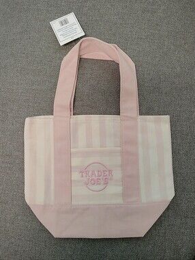 [New] Trader Joe's Striped Mini Canvas Tote Bag - Pink